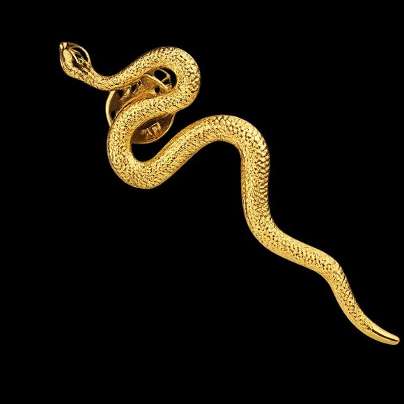 Snake Serpent Brooch Pin Gold Toned Jewelry Stylish Glam Y2K Textured Animal - Picture 2 of 3